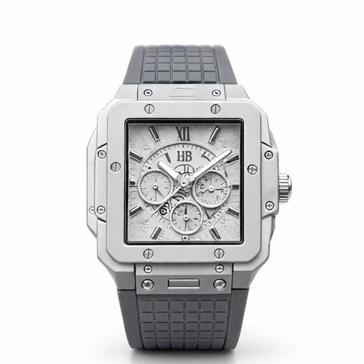 Silver watch with detailed face on a white background